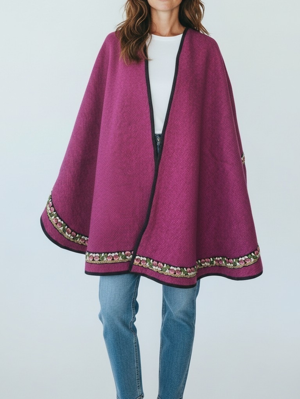 ✨ BERIT HAVRE DESIGNS Vintage Wool Cape Poncho Embroidered Folk Calgary